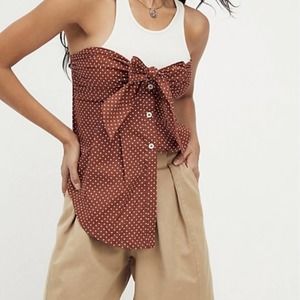Free People Be Mine Polka Dot Tube Top in Chocolate Combo Size Large